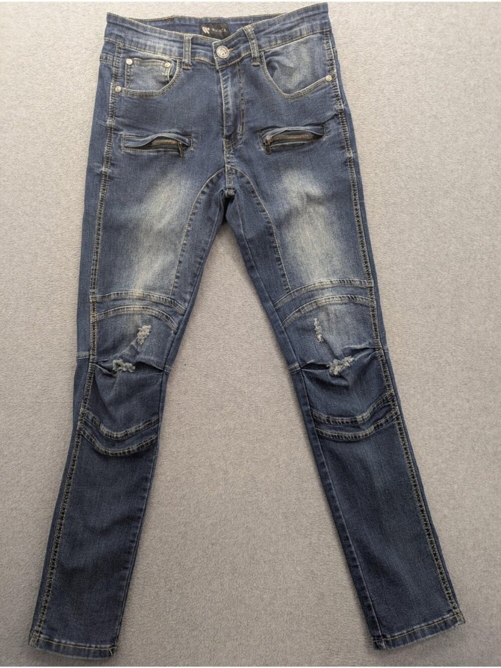 Waimea Skinny Fit Jeans Womens 30x30 Blue Wash Moto Distressed Stretch Denim